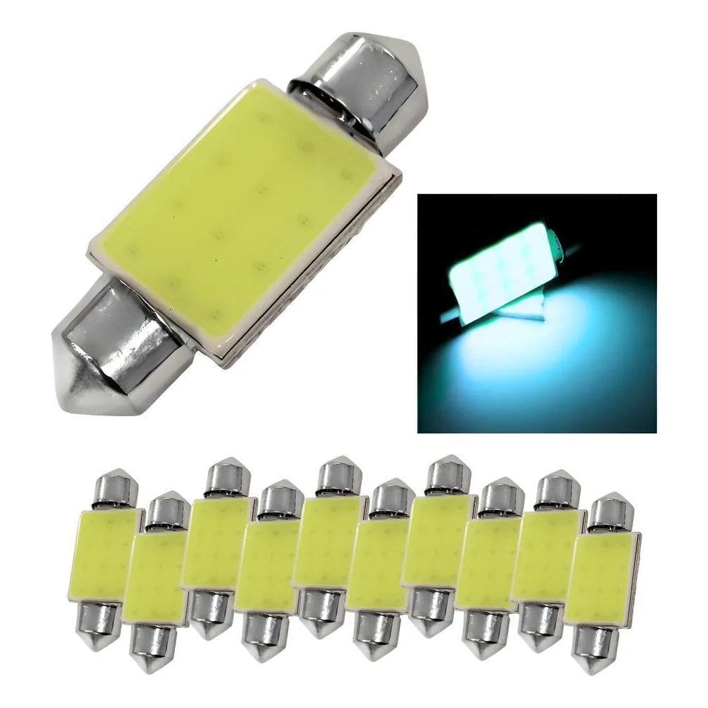 Kit 10 Lampada Torpedo Cob Led Cristal 31 36 3 41Mm Azul-Cla