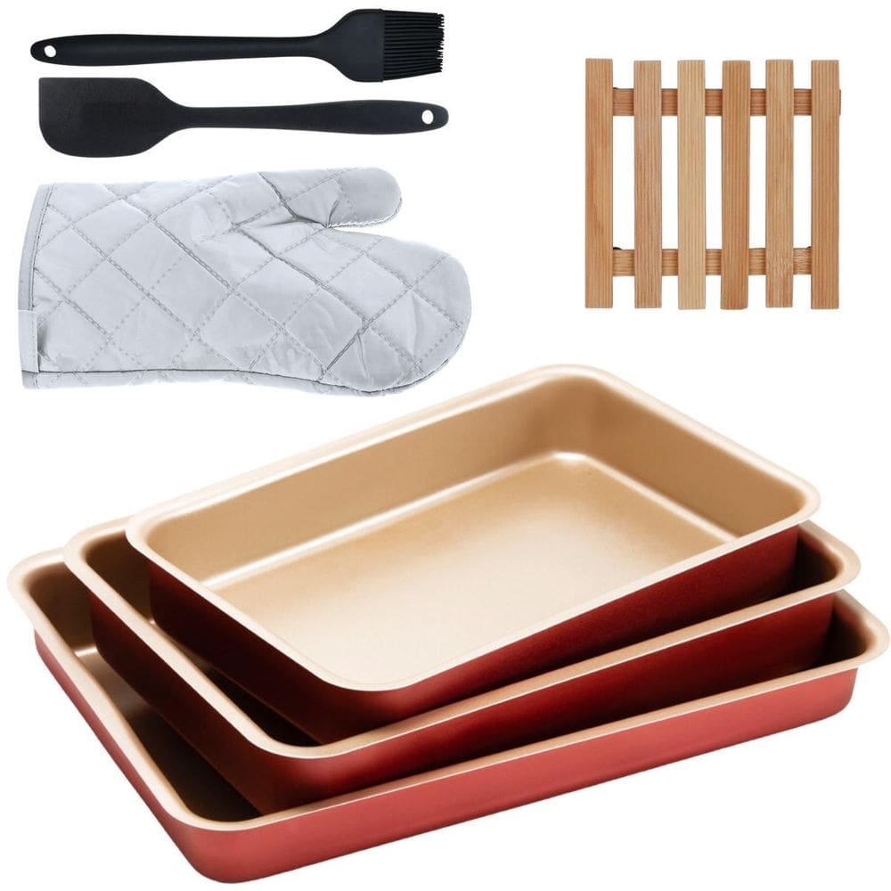 Jogo Assadeira 03 Pçs + Descanso De Panela + Luva + Pincel