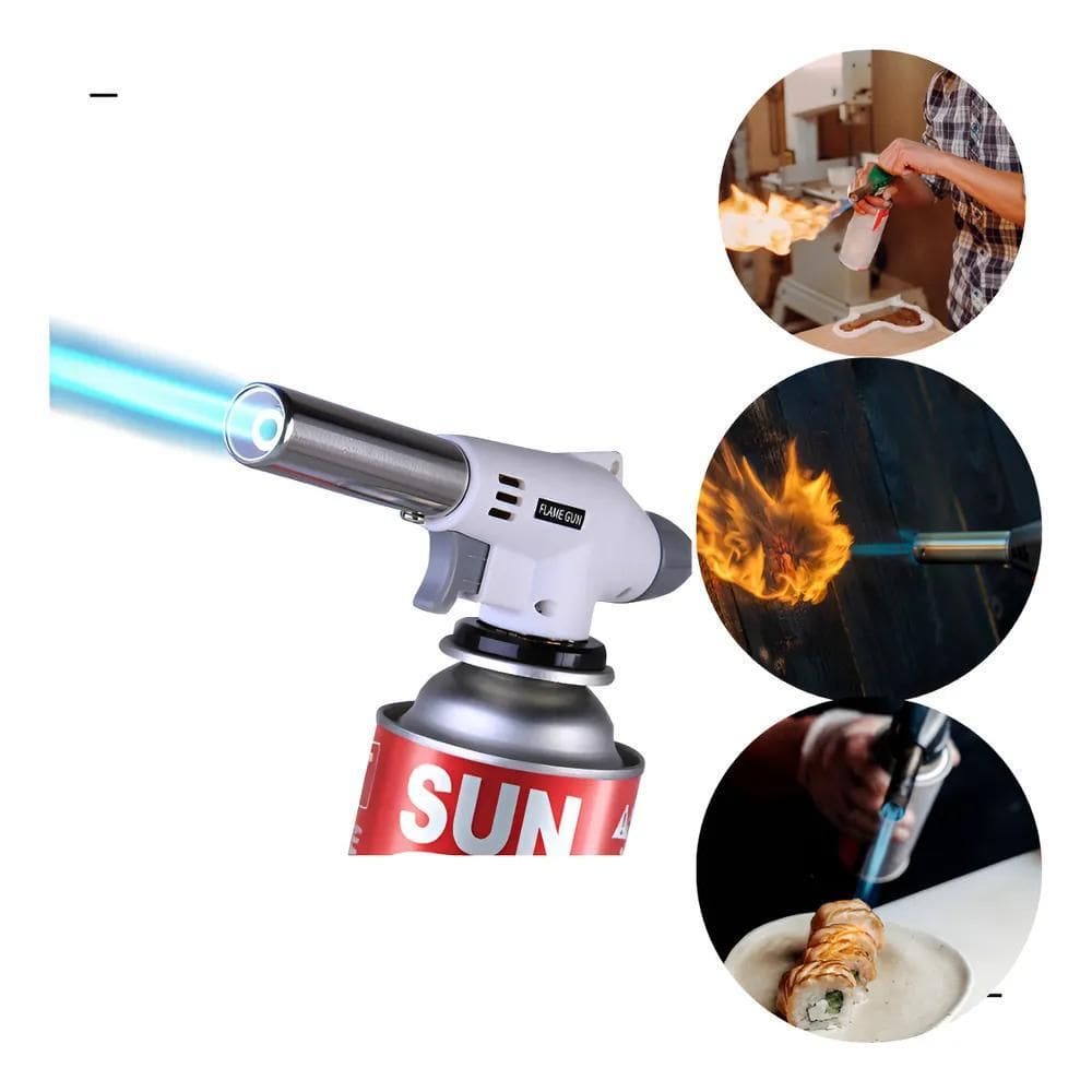 2X Maçarico Culinário Solda Gás Butano Acende Automático