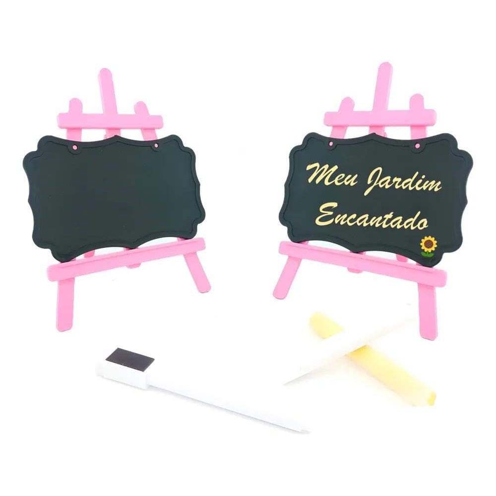 10 Mini Lousa Giz Caneta Quadro Negro Cavalete Lembr Rosa Be