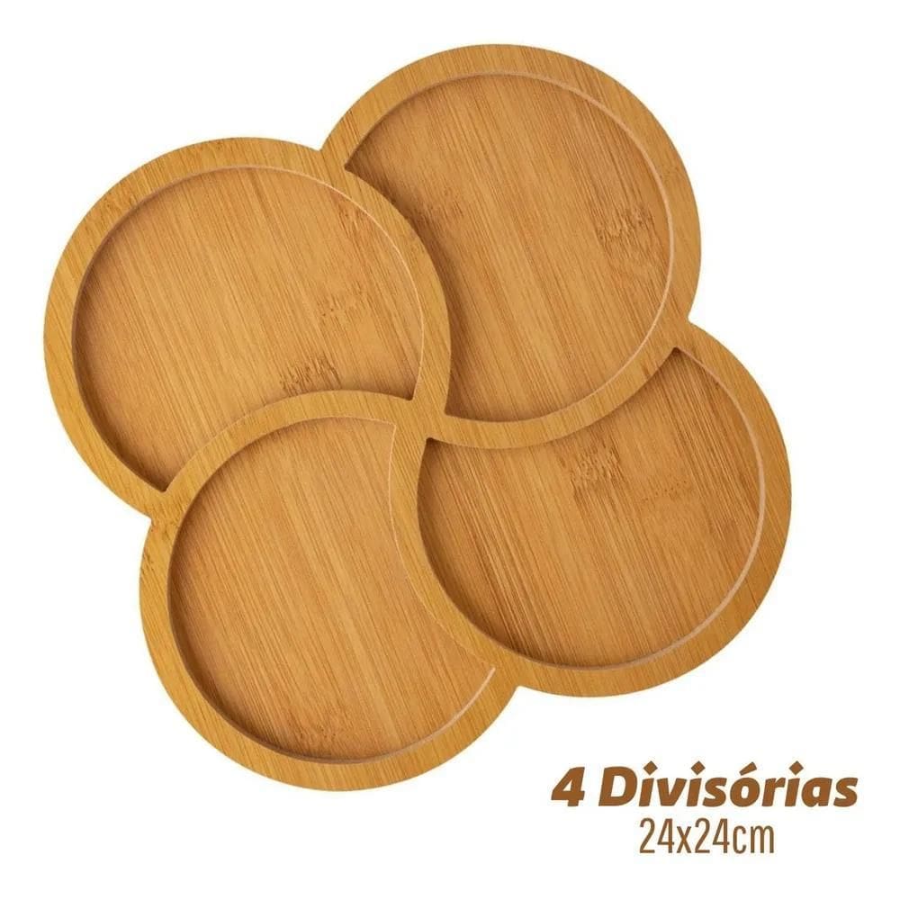 3X Gamela Trevo 24Cm Tipo Bamboo 4 Divisórias Petiscos Amend