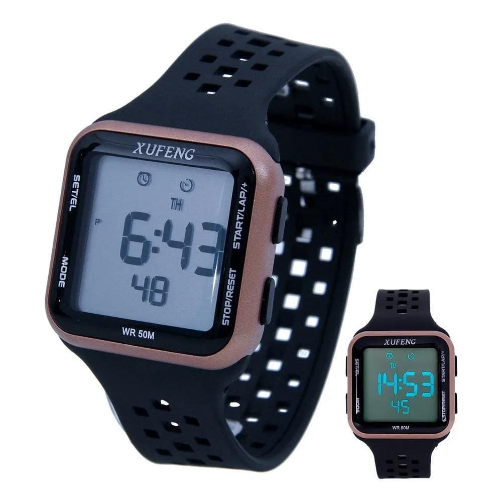Relógio Masculino Digital Academia Resistente Á Dourado Xf-3