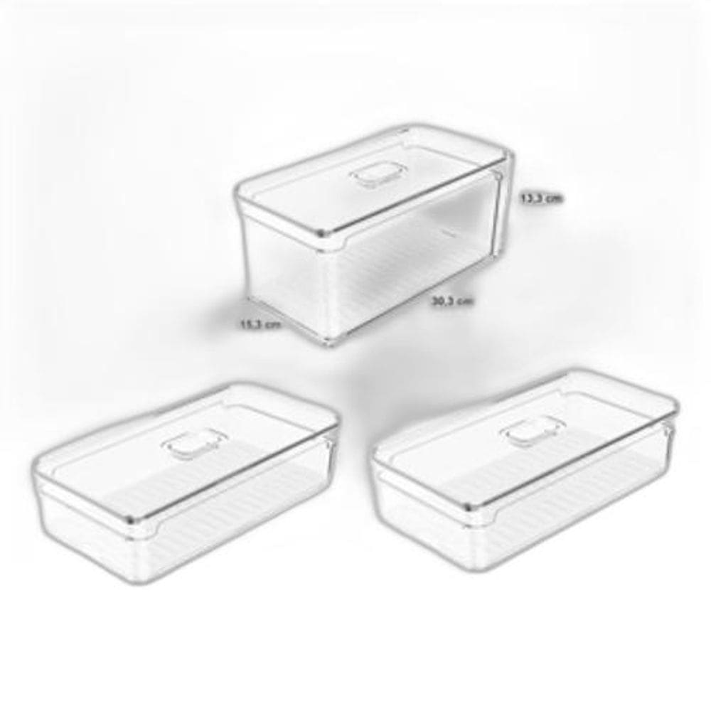 Kit 3X Organizador Para Geladeira Com Tampa Clear Fresh