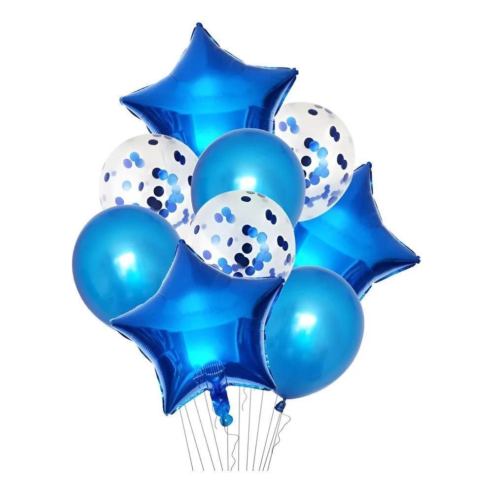 Balão Bexiga Metalizado E Látex Kit Buque 9 Peças Azul-Escur