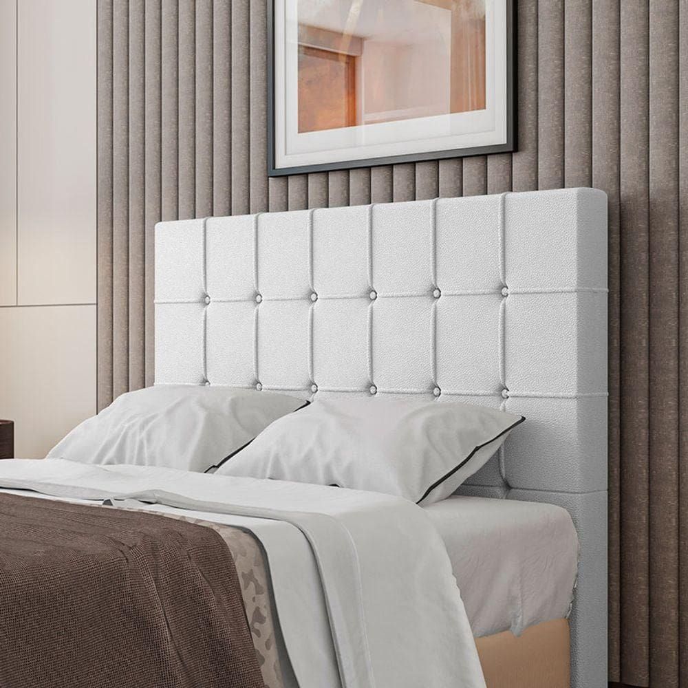 Cabeceira Estofada Queen 160 Cm Turmalina Corino Branco
