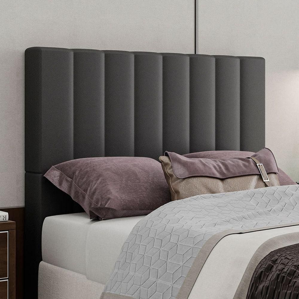 Cabeceira Estofada Casal 140 Cm Esmeralda Corino Preto