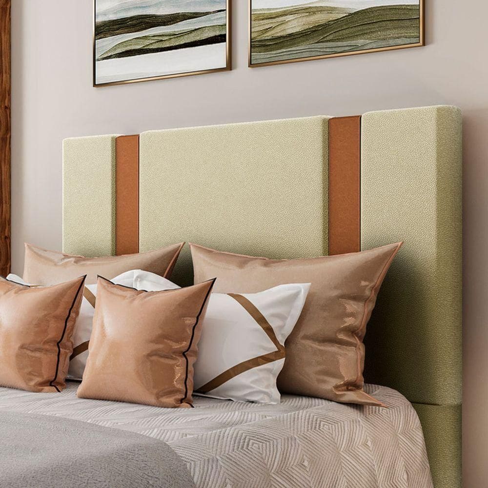 Cabeceira Estofada King 195 Cm Ametista Corino Bege