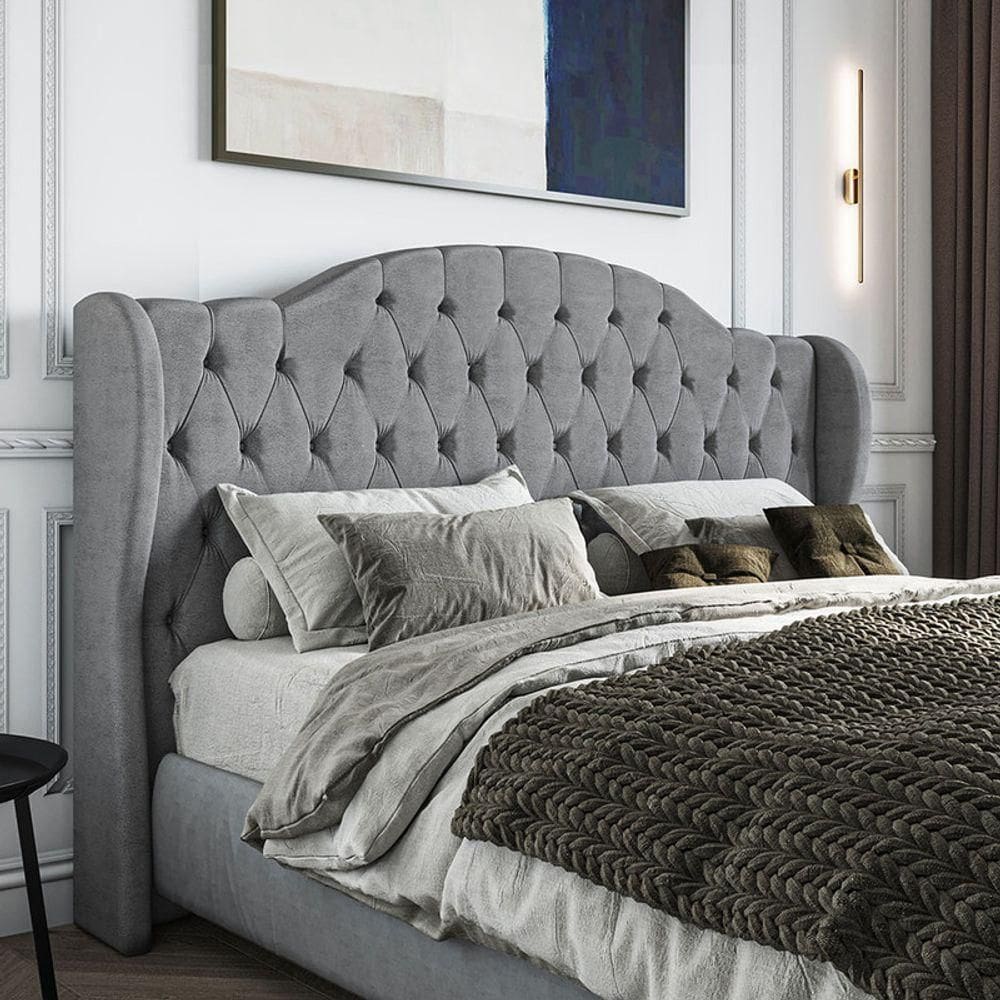 Cabeceira Estofada Queen 160 Cm Cristal Veludo Cinza