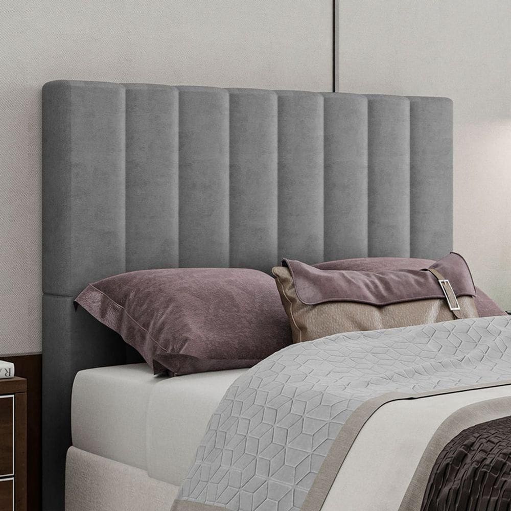 Cabeceira Estofada Queen 160 Cm Esmeralda Veludo Cinza