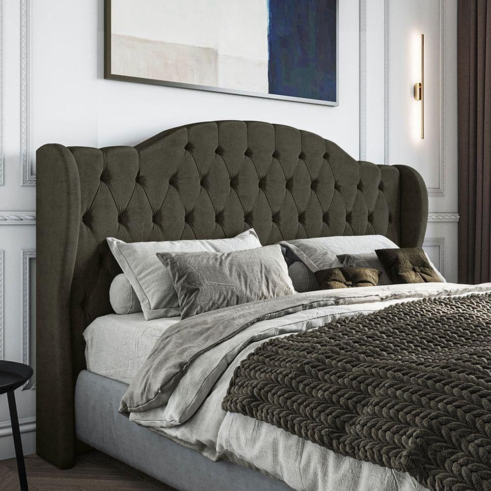 Cabeceira Estofada Casal 140 Cm Cristal Veludo Marrom