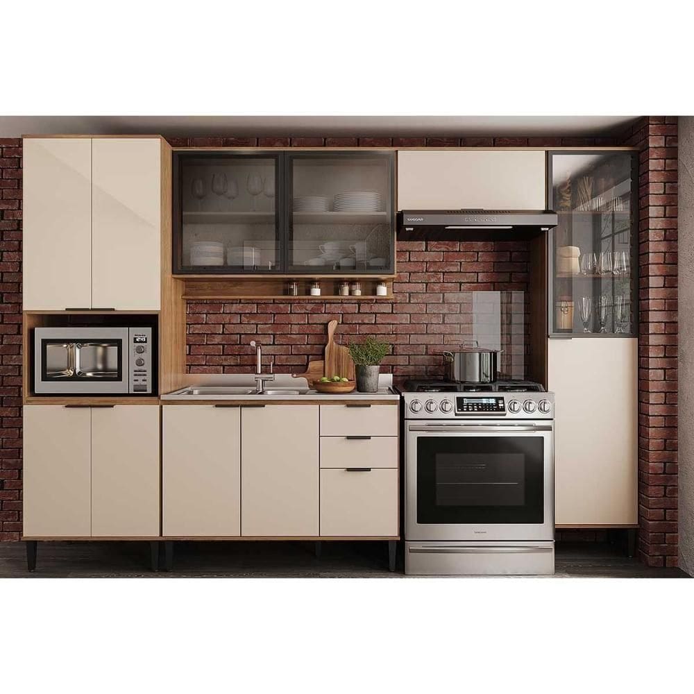 Cozinha Modulada Completa Alpha 5 Peças (2aéreos+1balcão+2paneleiros) C5p135 Freijo-off White - Carraro