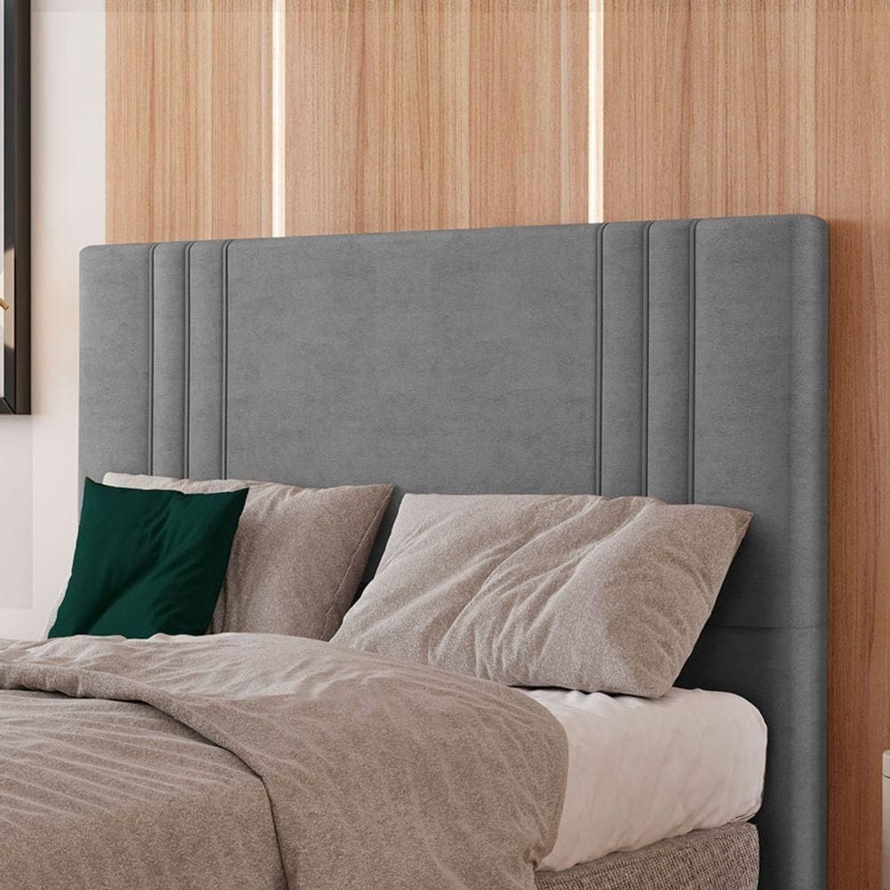 Cabeceira Estofada Queen 160 Cm Diamante Veludo Cinza