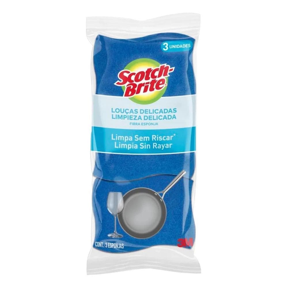 Esponja Azul Não Risca Limpeza Delicada Scotch-Brite 3 Unida