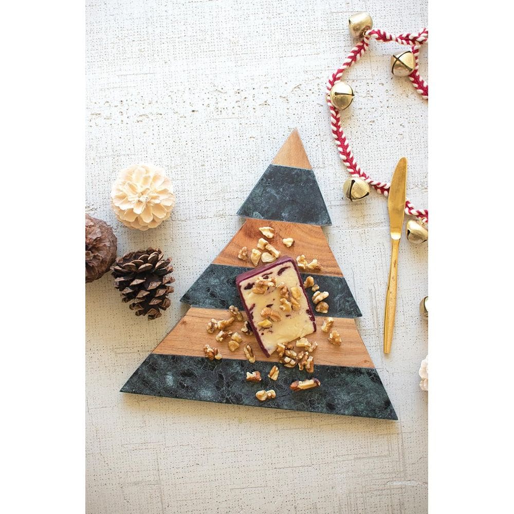 Tábua de corte KALALOU 30x30 cm Mármore verde e acácia