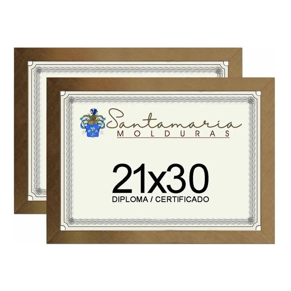 Kit 2 Molduras Porta Diploma Certificado A4 21X30 Dourado