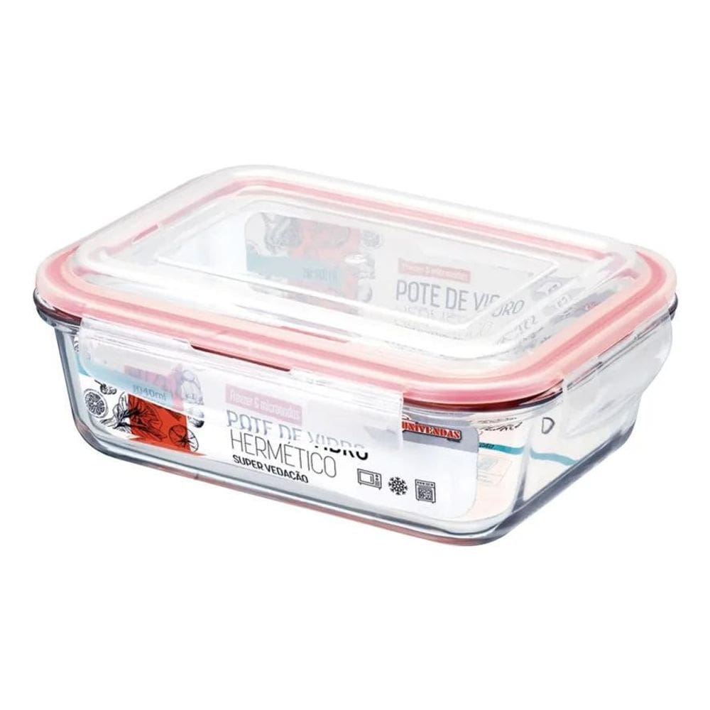 2X Pote Vidro Hermética Marmita Grande Tampa Silicone 1040Ml