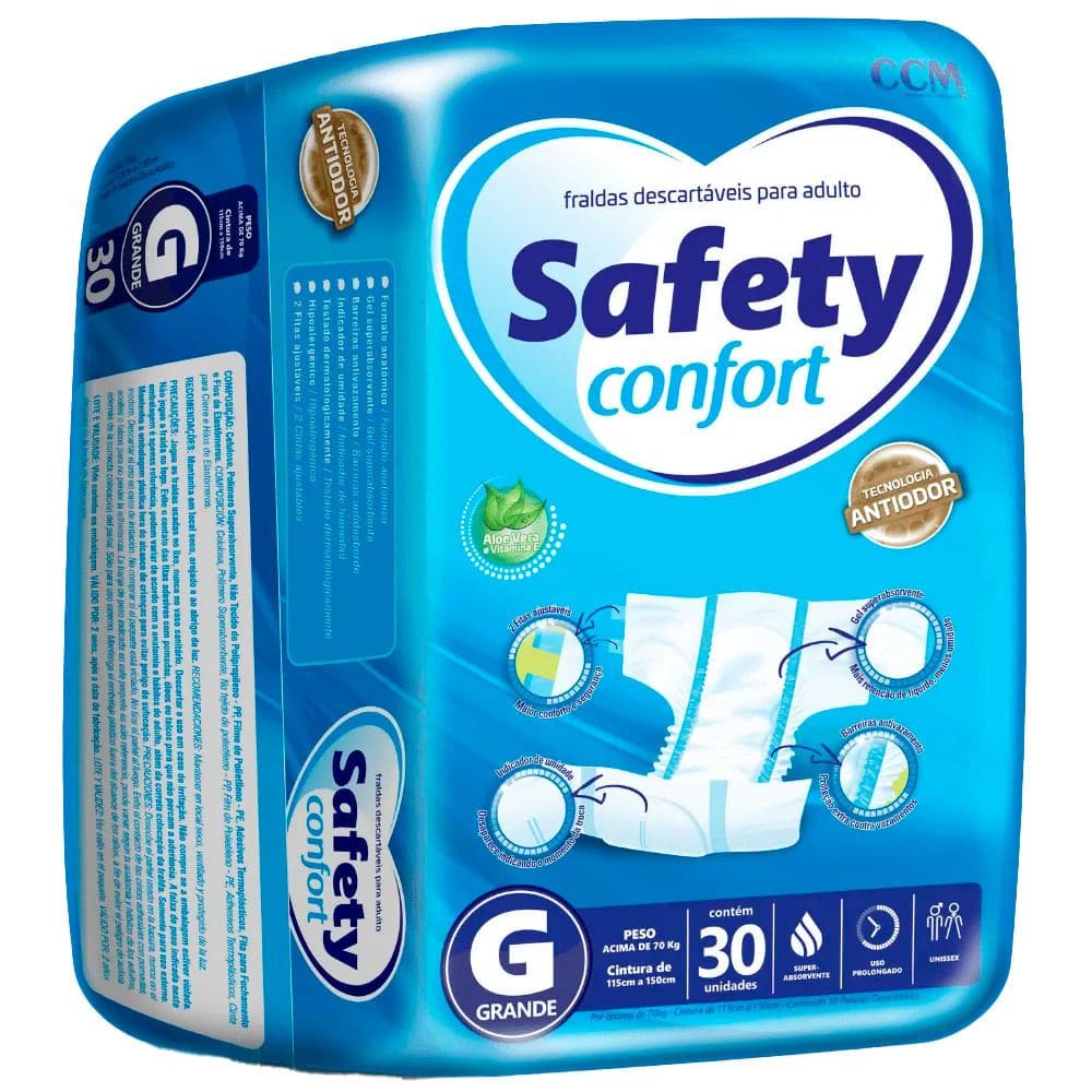Fralda Geriátrica Safety Confort Tamanho G com 30 Unidades Descartáveis