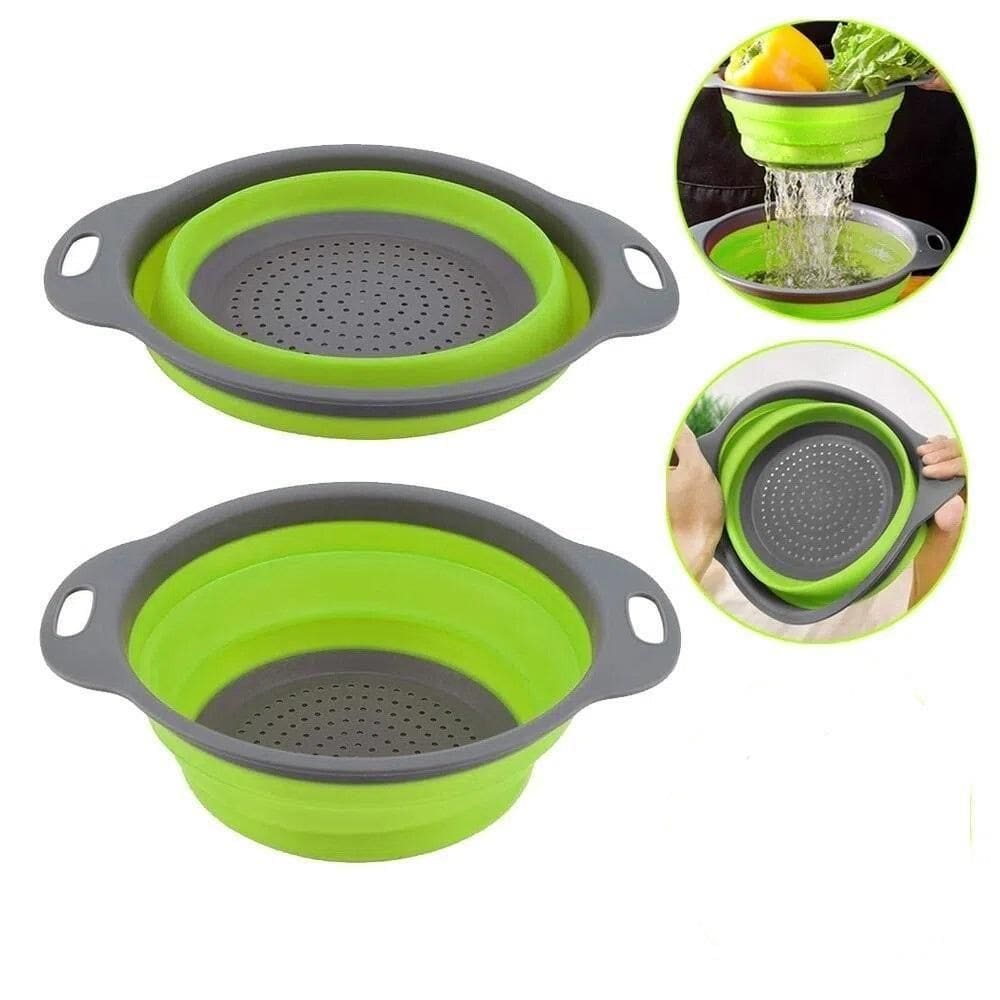 Escorredor Retrátil Em Silicone Macarrão Legumes Arroz Salada Cozinha Multiuso Verde