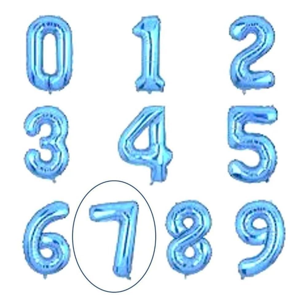 1 Un Balão Bexiga Número Metalizado Azul Grande 75Cm 7