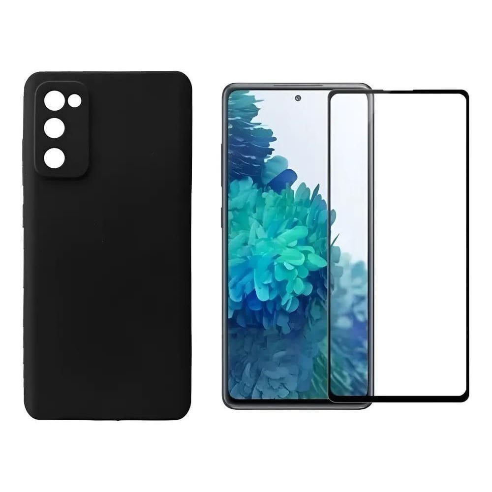 Kit Capa Aveludada Preta Para Galaxy S20 Fe + Pelicula 3D