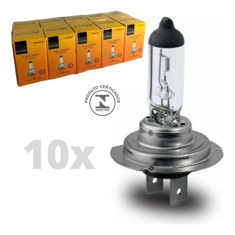 Kit 10 Lampada Halogena H7 3000K Techone 12V 55W Automotiva