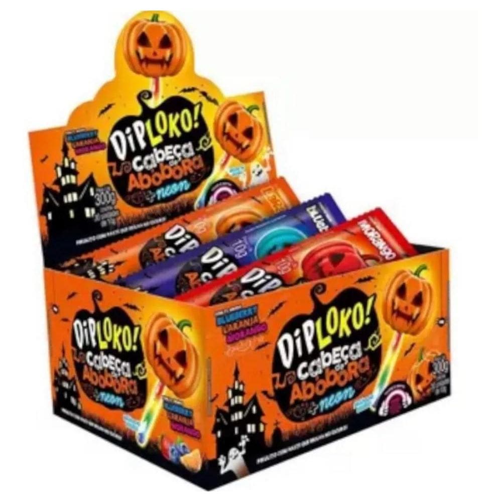 Pirulito Diploko Cabeça De Abóbora Neon Brilha No Escuro 30U