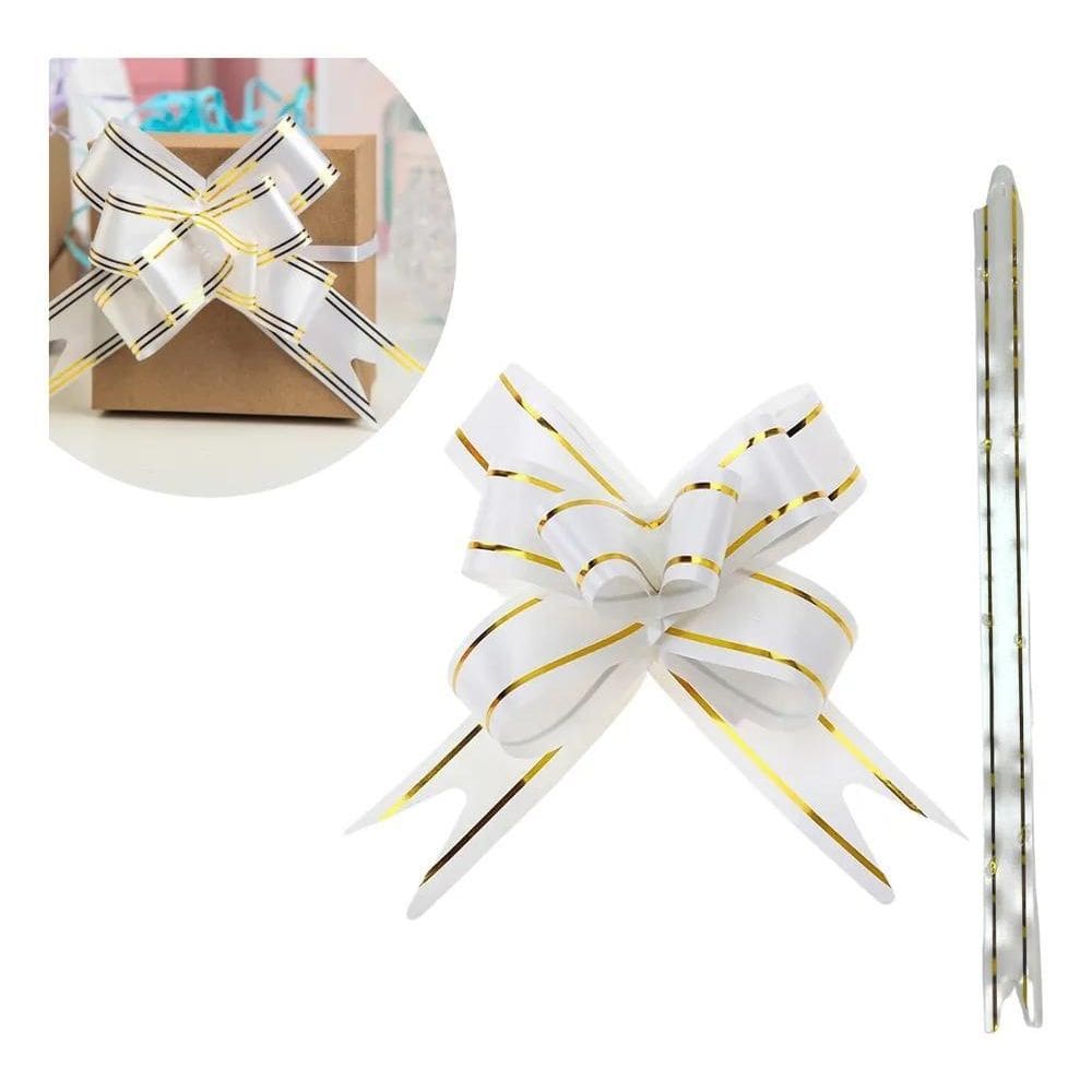 Kit 100 Laço Fácil Mágico Grande Para Presente Fita Pr Branc