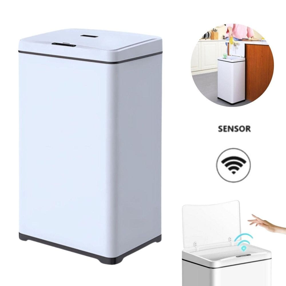 Lixeira Automática Branca Retangular 50 Litros Com Sensor