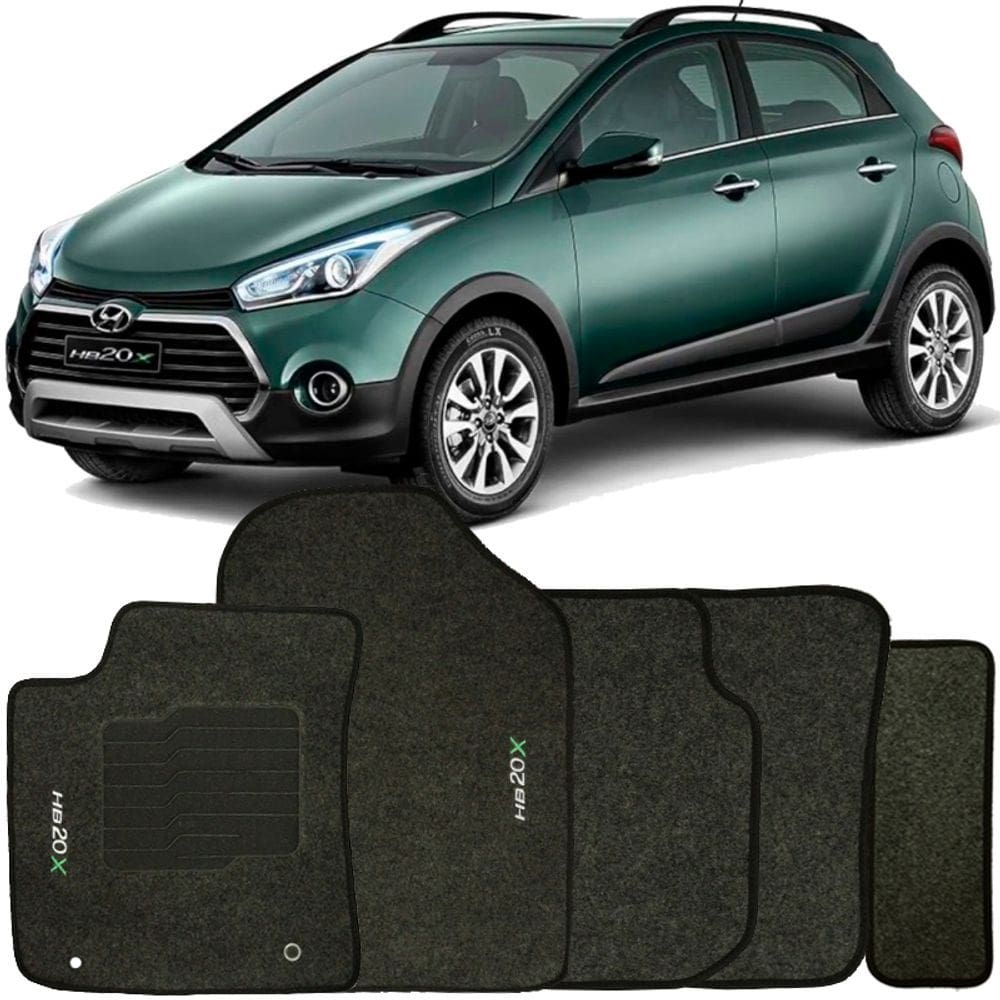 Tapete Carpete Hb20X 2013 à 2019 Grafite Logo Bordado Jogo 5 Peças Personalizado Automotivo