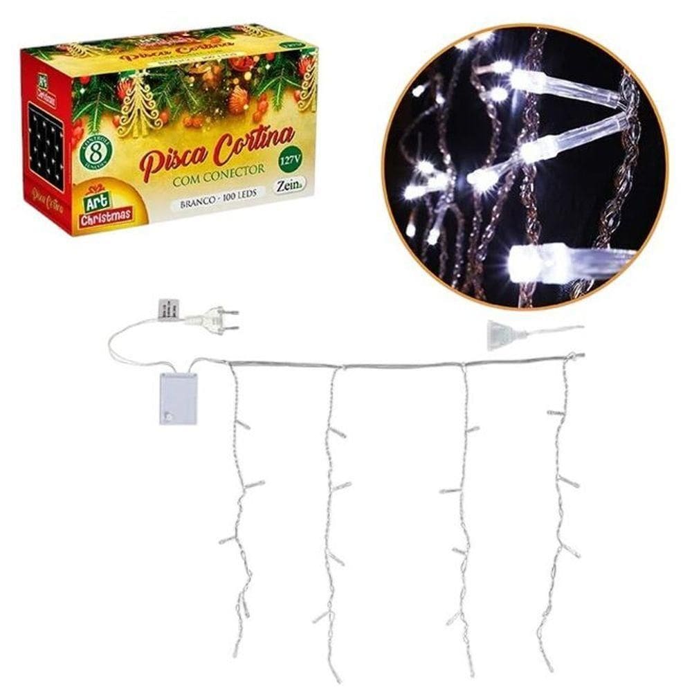 Cortina De Luz Natalina Branca Com 100 Led - 1,5m, Atmosfera Mágica Para Suas Festas