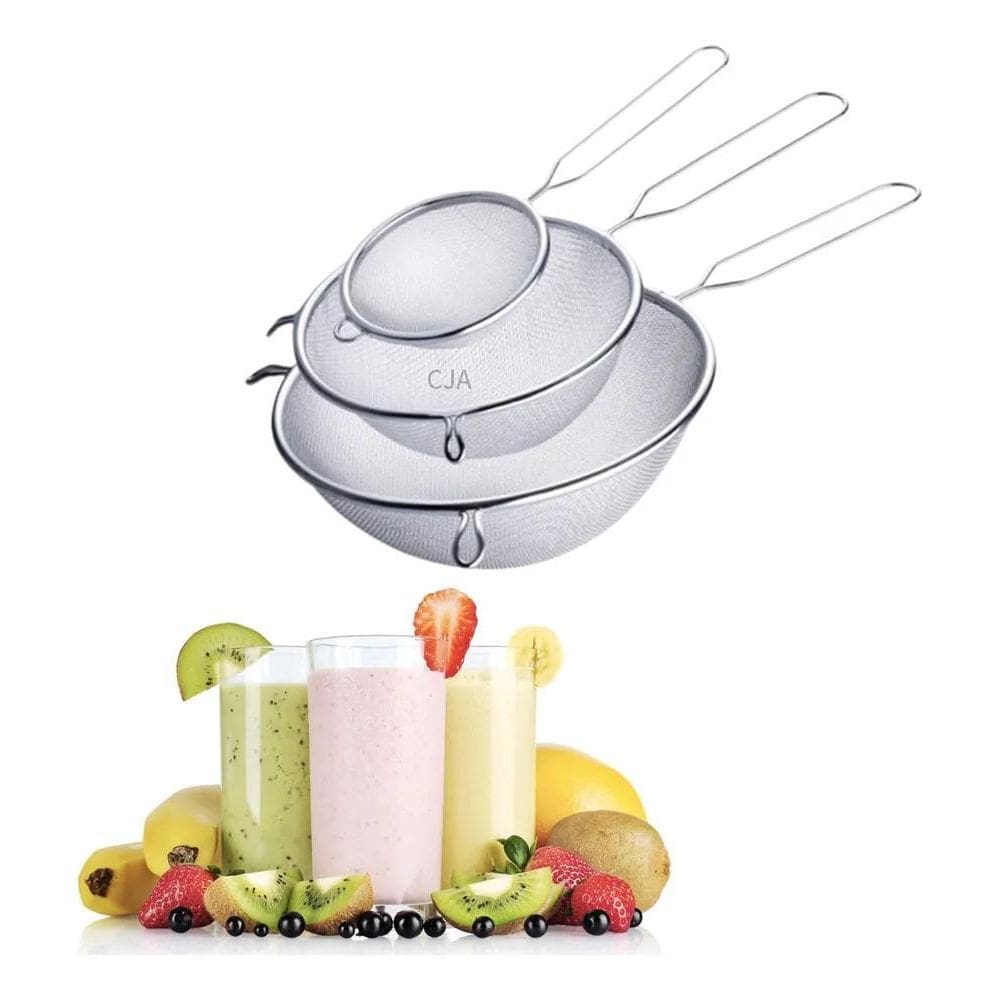 2X Kit 3 Peneiras Coador De Suco P M G Aço Inox Cozinha