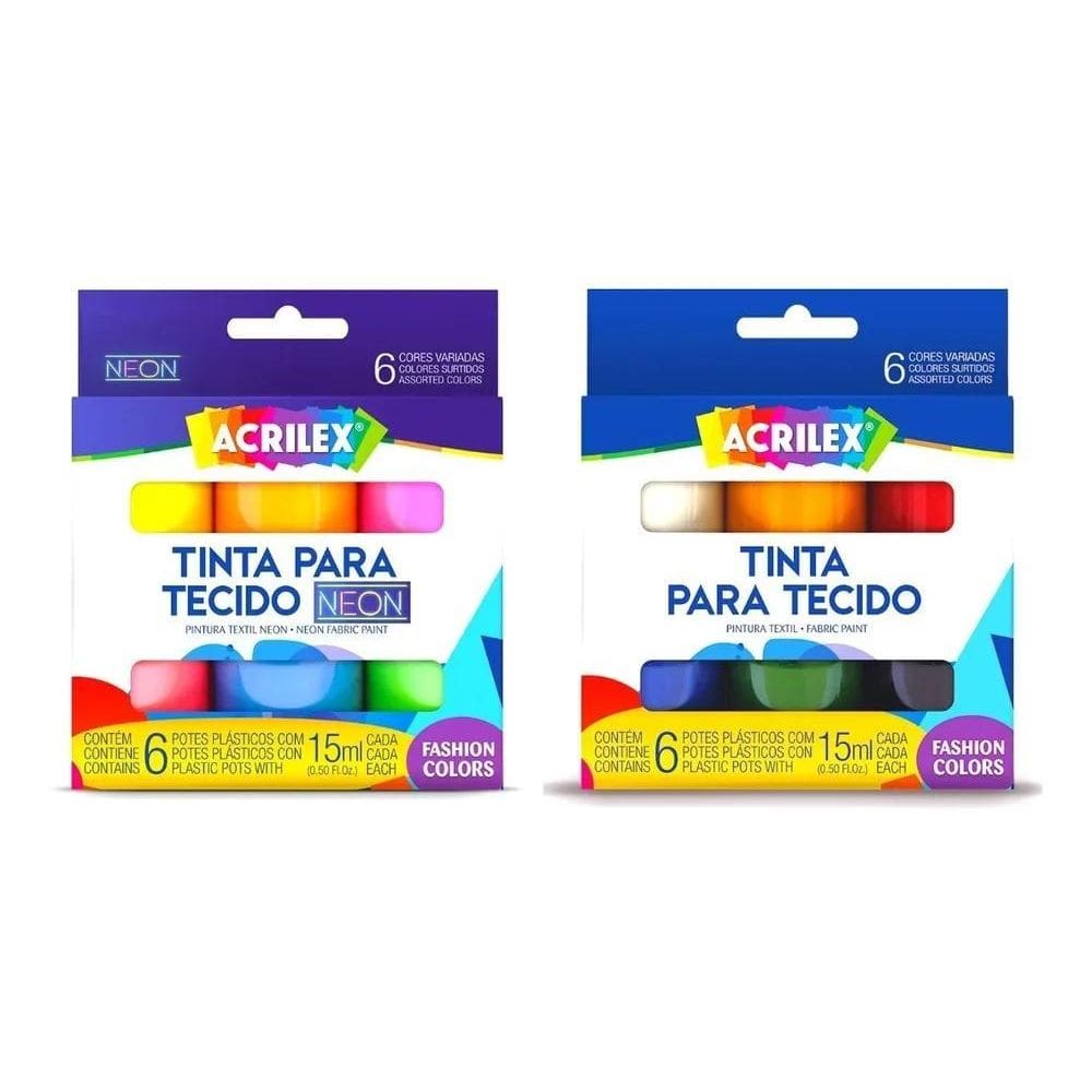 Kit Tinta Para Tecido Acrilex Fashion Colors 12 Cores 15Ml