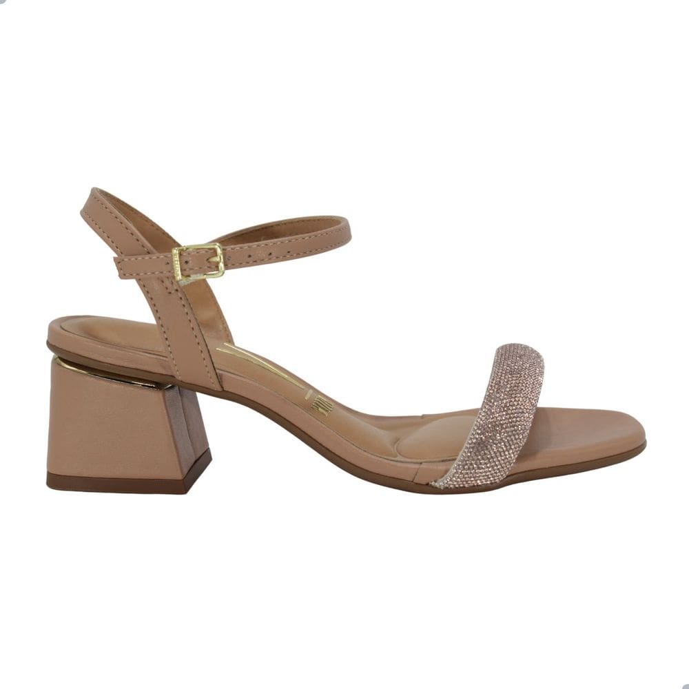 Sandália Feminina Vizzano Bloco Baixo com Strass Ouro