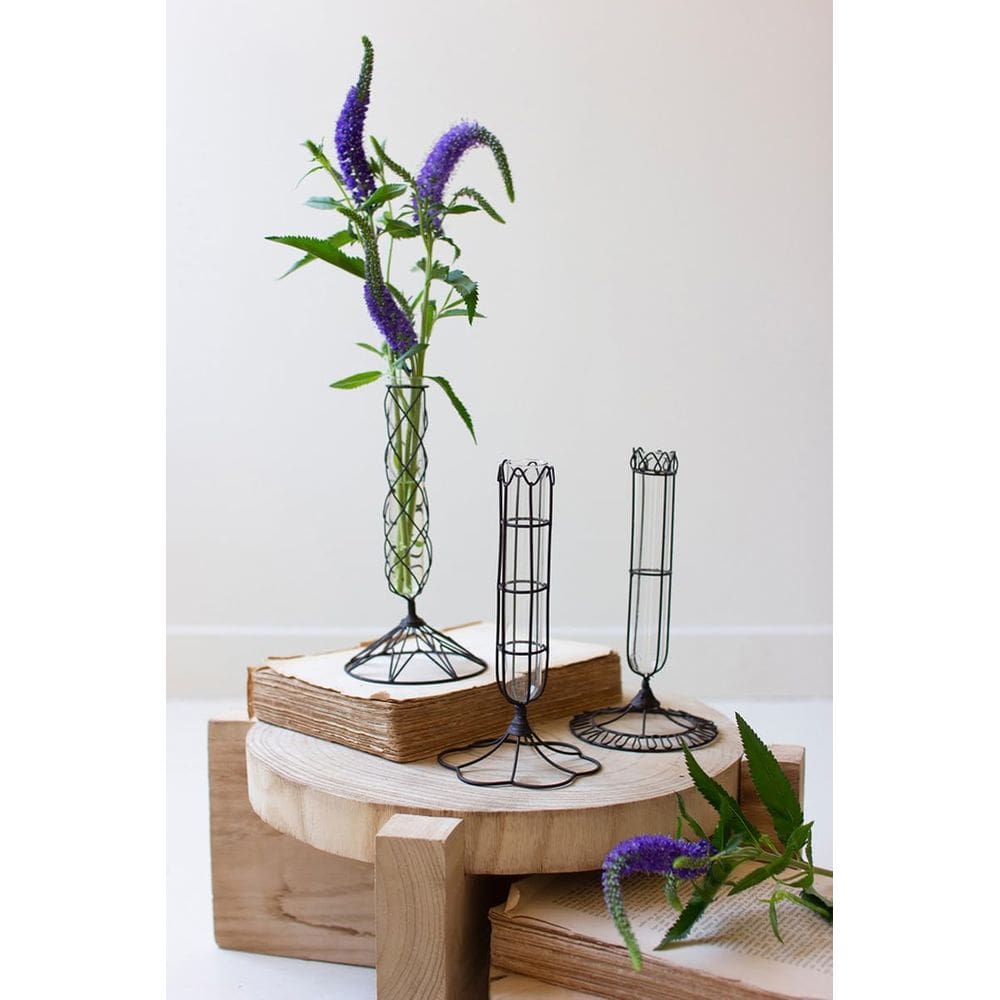 Vaso KALALOU Conjunto de 3 vasos de flores embrulhados em arame 10x20 cm