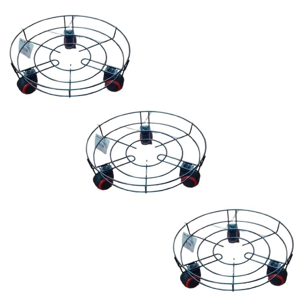 Kit 3 Suporte Para Botijão De Gás Vaso Em Metal Com Rodinhas