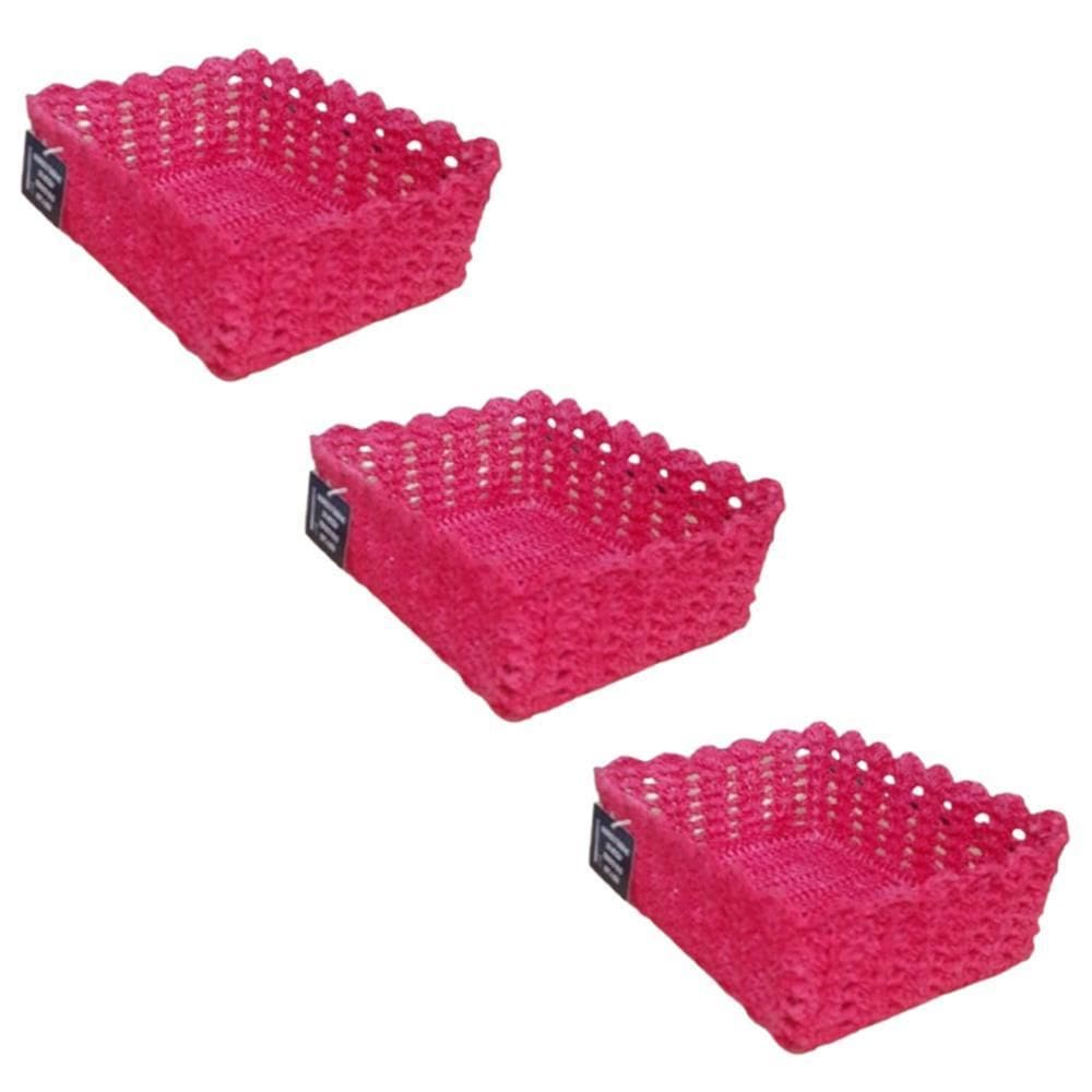 Kit 3 Cestos Organizador De Croche Retangular 26 X 18Cm