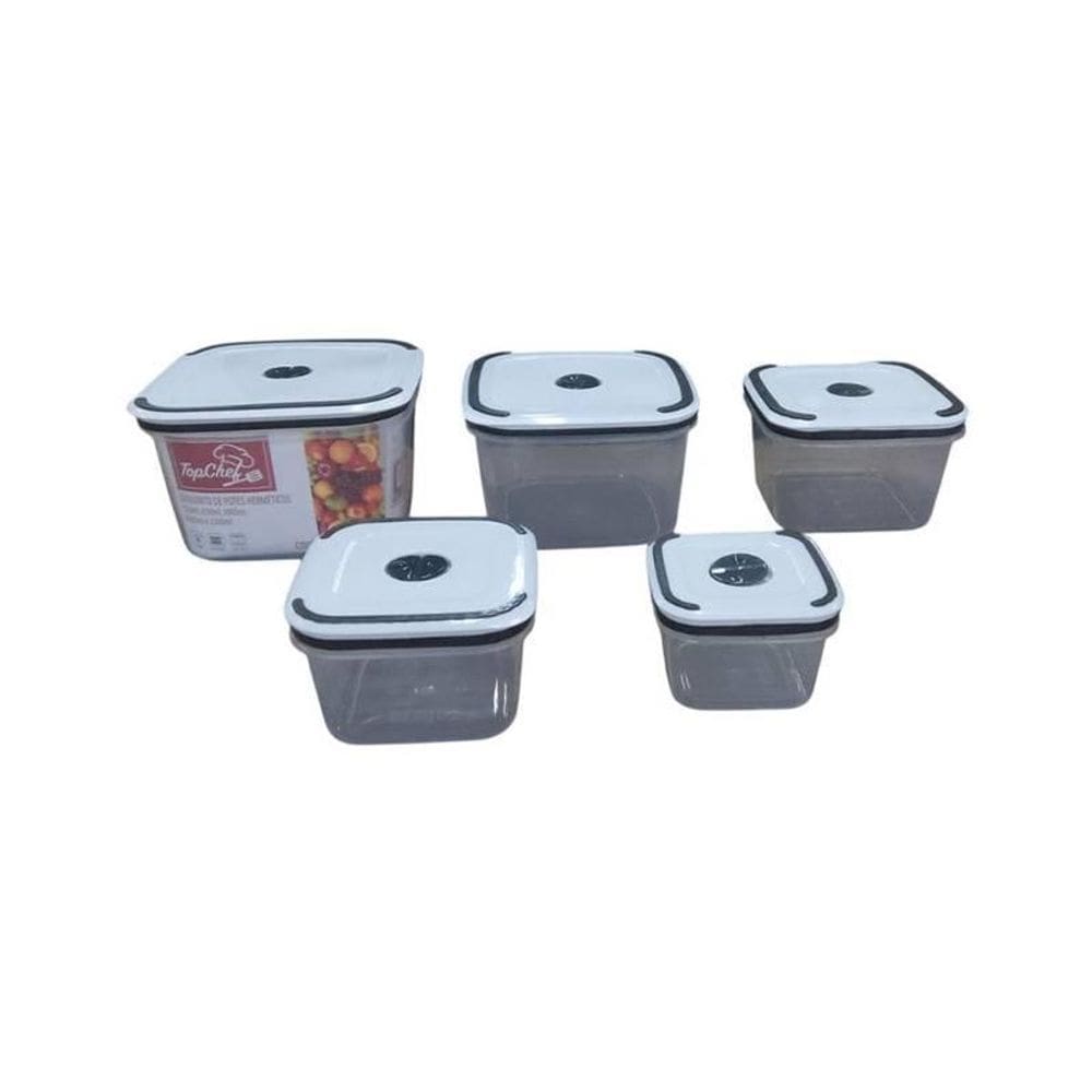5 Potes Hermético Quadrado 320Ml/630Ml/1000Ml/1600Ml/2300Ml