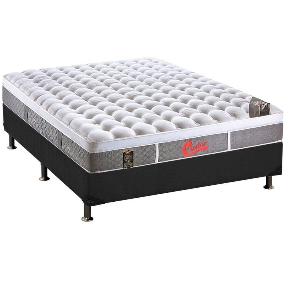 Cama Box Casal: Colchão Molas Ensacadas Castor Light Oxygen New Plush + Base Crc Suede Gray (138x188)