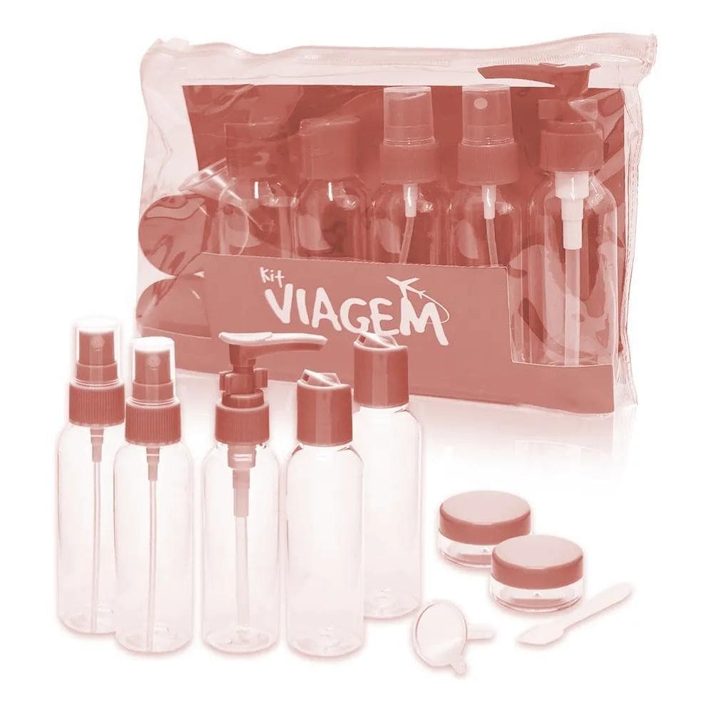 Kit De Frascos Para Viagem 10 Peças Necessaire Or Rosa-Claro
