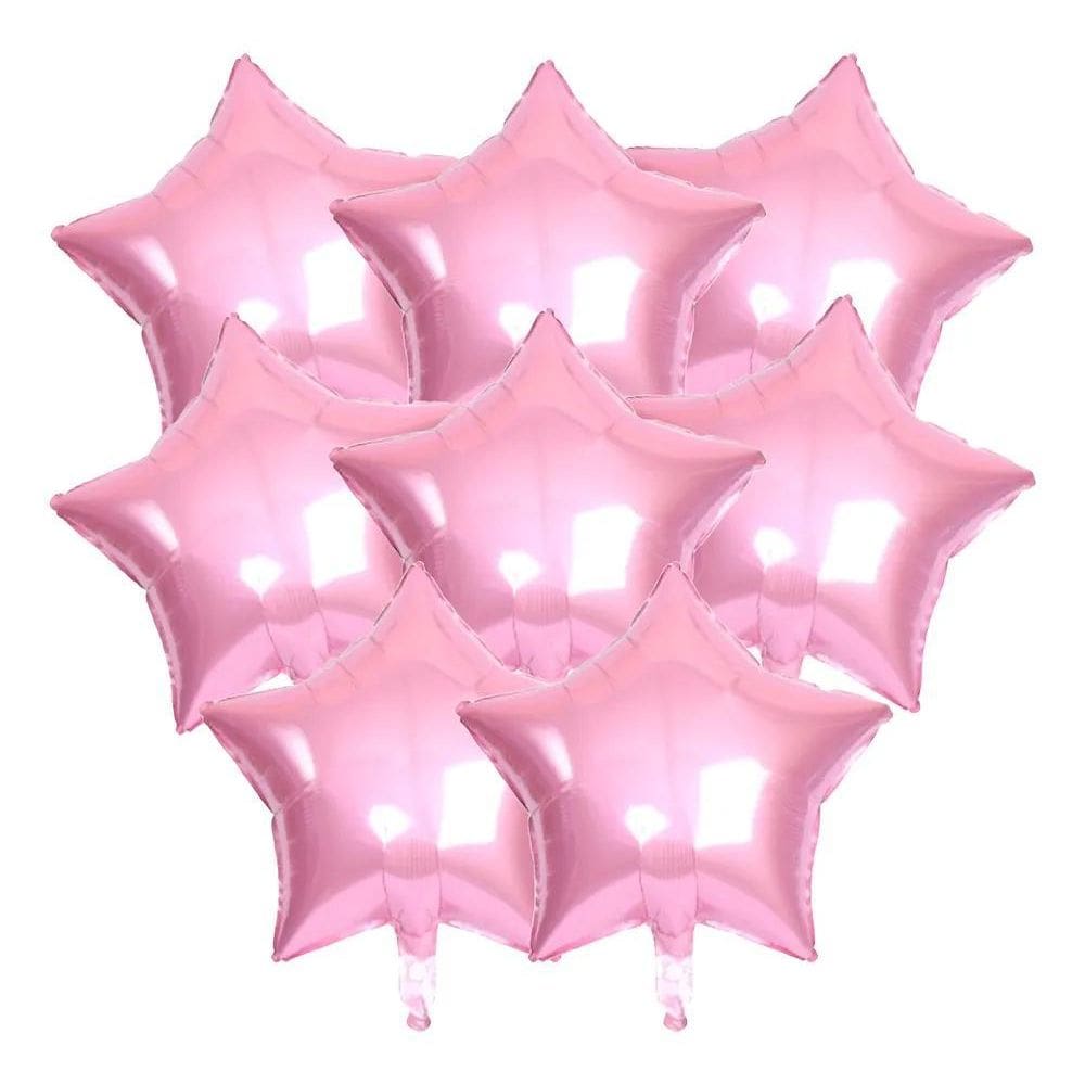 15 Balões Estrelas Metalizado 18 Poleg Rosa-Claro