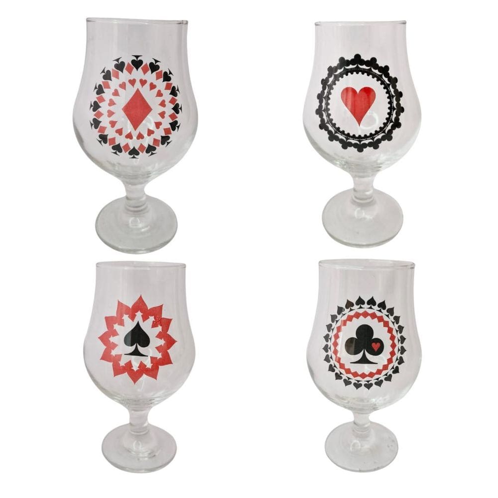 Kit 4 Taças Copos Cerveja Vidro Baralho 400Ml + Presente