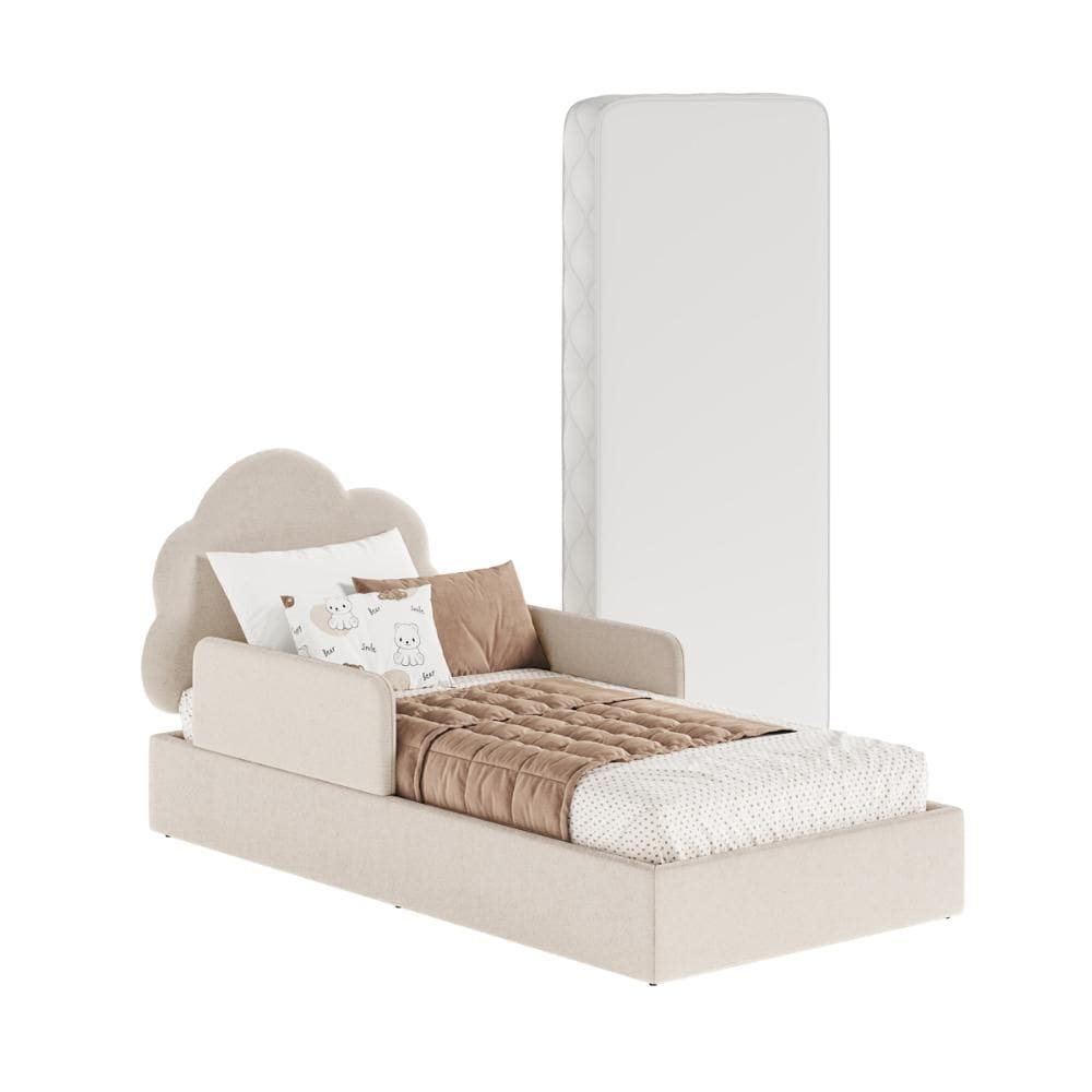 Cama Montessoriana Solteiro Nuvem C/ Colchão e Apoio Lateral