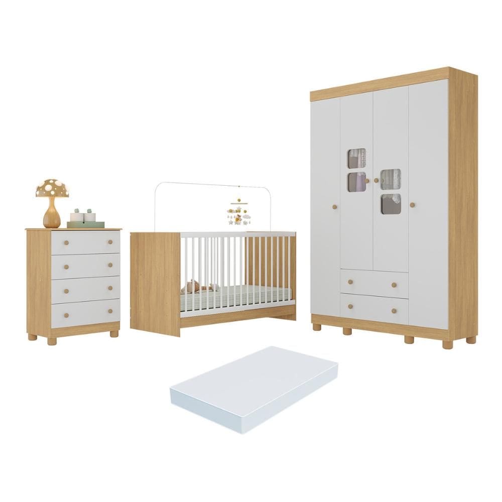 Quarto de Bebê Completo com Berço 3 em 1 com Colchão Incluso Sol Multimóveis MP4538