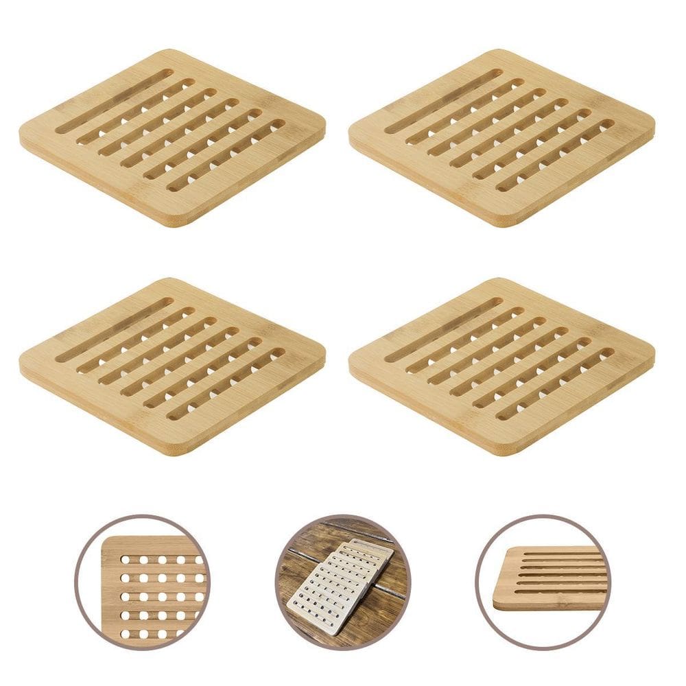 Conjunto 4 Descansos Panela Quadrados Bambu 15Cm Premium