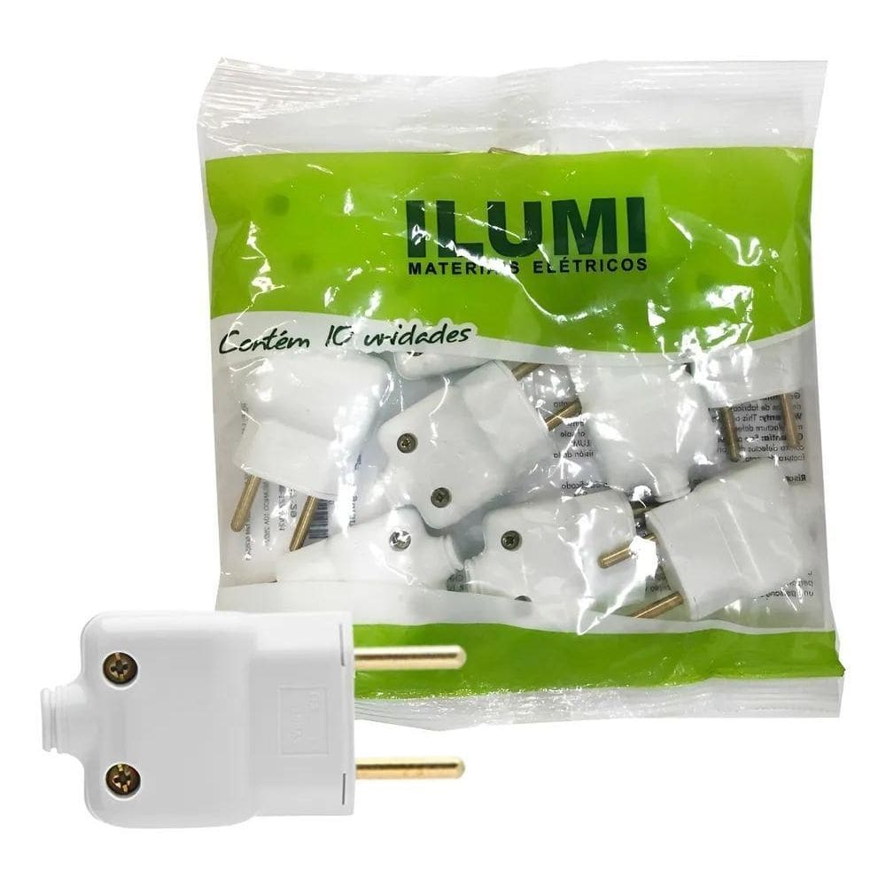 Plug Tomada Pino Macho 10A 250V Anti Chama Ilumi 10 Branco