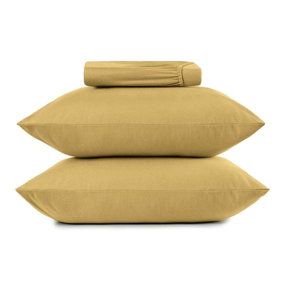 Jogo de Cama Casal 3 Peças Altenburg Malha Fio Penteado Amarelo Mostarda