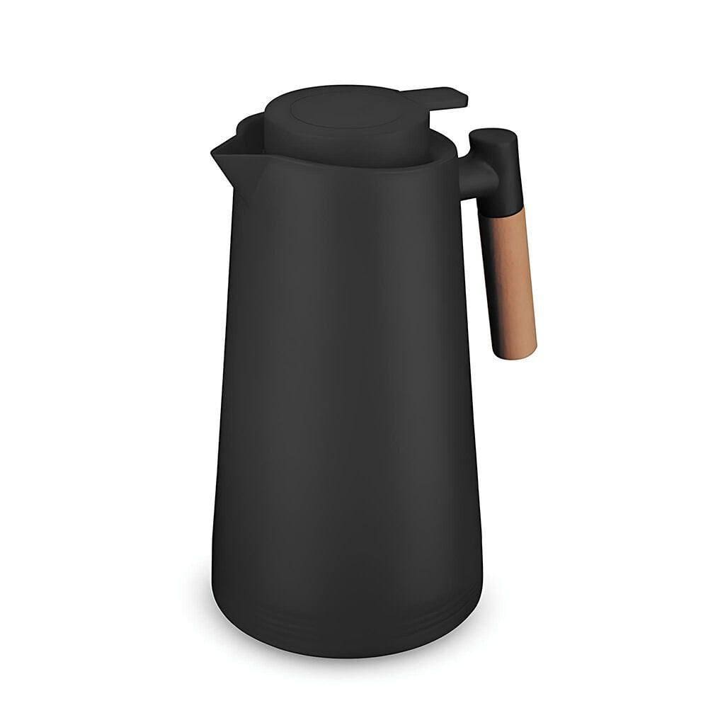 Garrafa Térmica Elegante De 1l Com Alça De Madeira E Ampola De Vidro - Mantém Temperatura Ideal