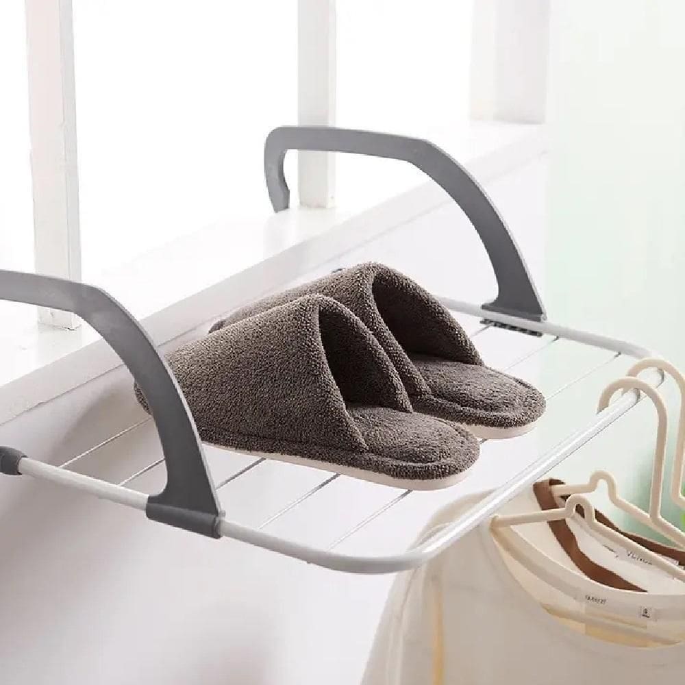 Varal Portátil De Porta Janela Sacada Apartamento Suporte Seca Roupa Dobrável 5 Varetas Prático Metálico Branco