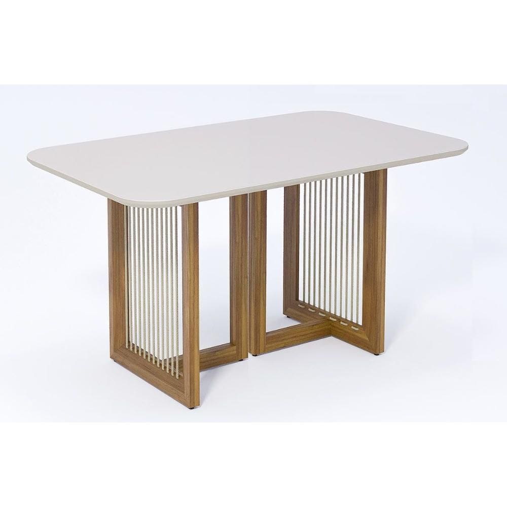 Mesa de Sala Jantar Regia Natuame c/ Tampo Madeirado Vidro 130x80cm Carvalho/Off White - Cimol