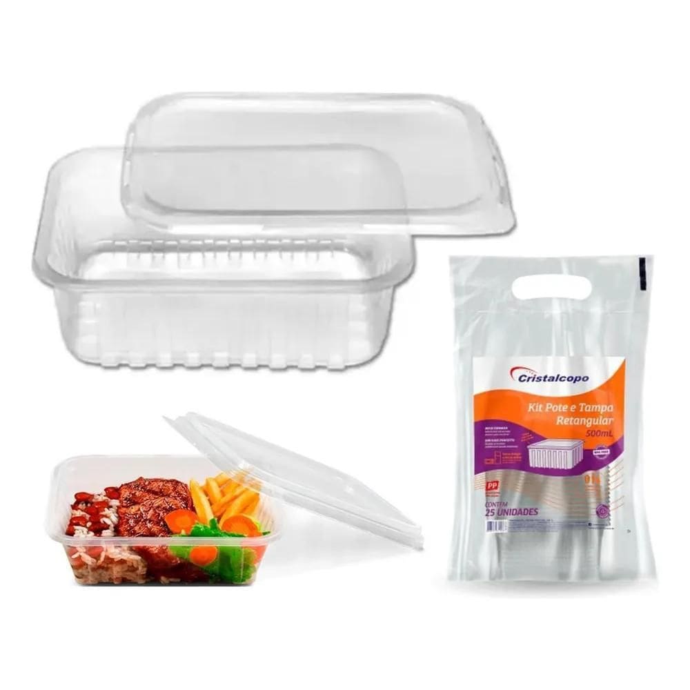 10X Pote Retangula 500Ml C/25 Marmita Fitness Freezer Micro